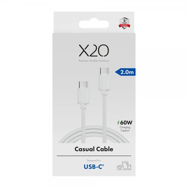X2O USB-C till USB-C Kabel Basic 60W 2m Vit