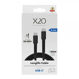X2O USB-C till USB-C Kabel Longlife 100W 0.5m Svart