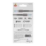 X2O USB-C till USB-C Kabel Longlife 100W 2m Grå