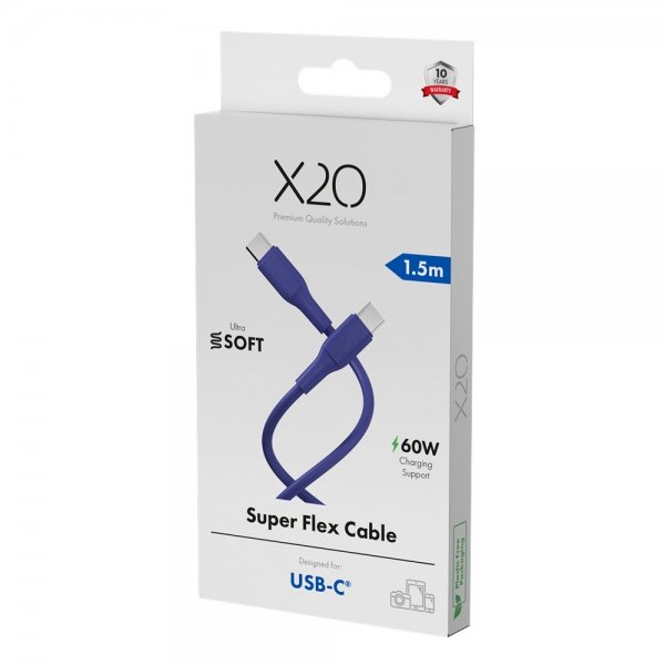 X2O USB-C till USB-C Kabel Superflex 60W 1.5m Blå