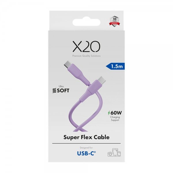 X2O USB-C till USB-C Kabel Superflex 60W 1.5m Rosa