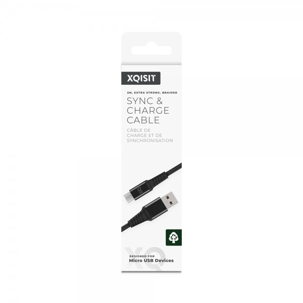 Xqisit USB till Micro USB Kabel Flätad Extra Stark 2 m Svart