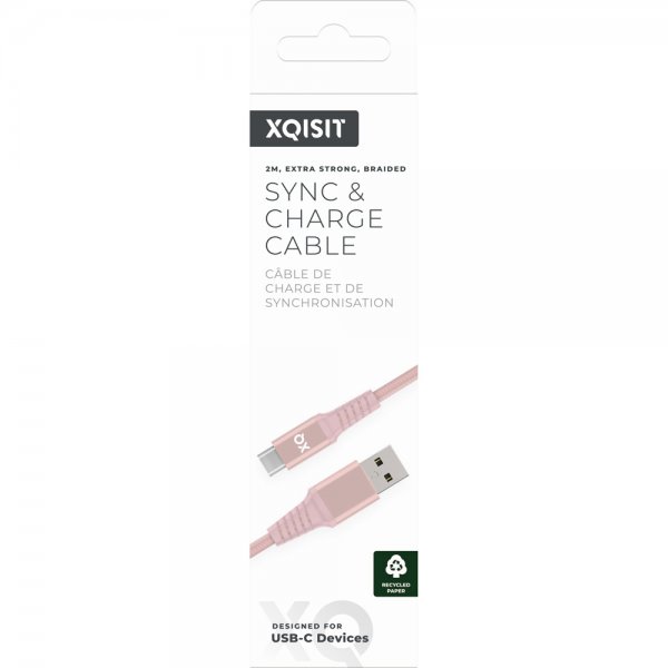 Xqisit USB till Type C Kabel Flätad Extra Stark 2 m Roseguld