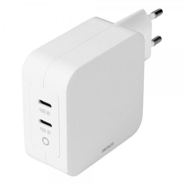 Deltaco Väggladdare 2xUSB-C PD GaN 100W