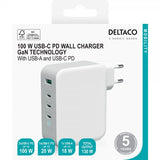 Deltaco Väggladdare 3xUSB-C och 1xUSB-A GaN 100W