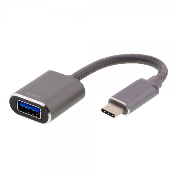 Deltaco USB-C 3.1 Gen 1 till USB-A OTG Adapter Rymdgrå