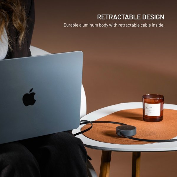 Fixed Utdragbar Kabel USB-C 100W 1m Svart