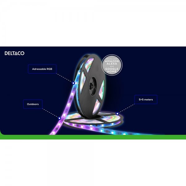 Deltaco Smart Home Utomhus LED-slinga RGB IP65 2x5m