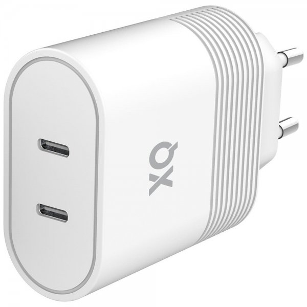 Xqisit Väggladdare Dubbel USB-C PD 40W Vit