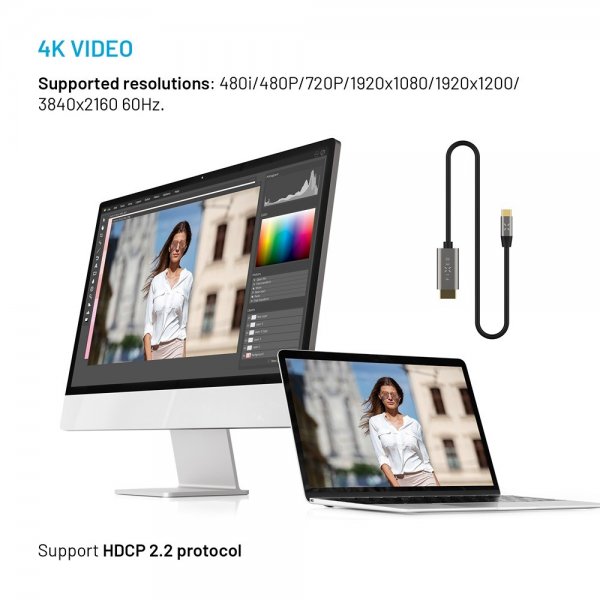 Fixed Videokabel USB-C till HDMI 4K/60Hz 2m