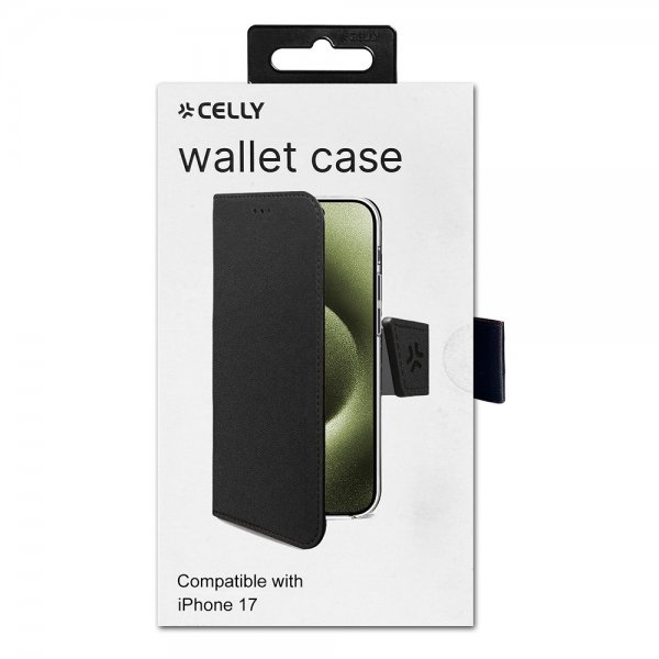 Celly iPhone 17 Fodral Wally Wallet Case Svart