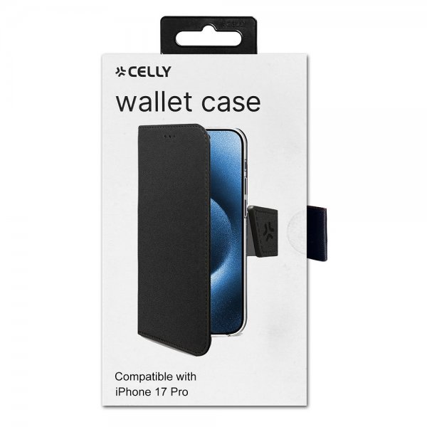 Celly iPhone 17 Pro Fodral Wally Wallet Case Svart