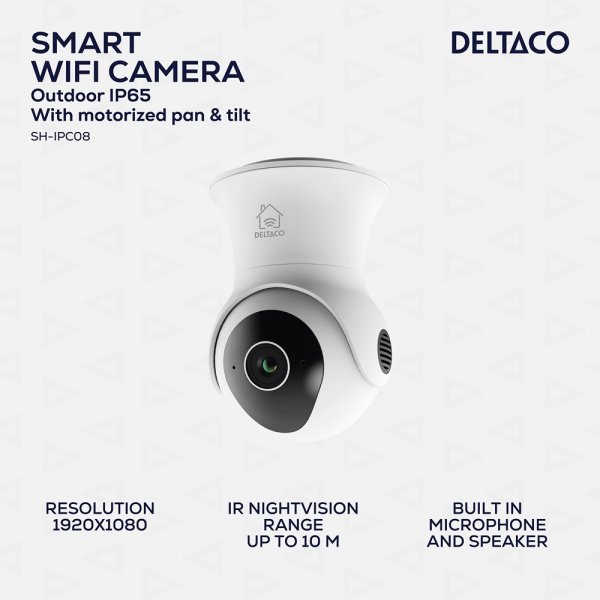 Deltaco Smart Home WiFi-kamera med motoriserad Pan & Tilt-funktion för utomhusbruk IP65