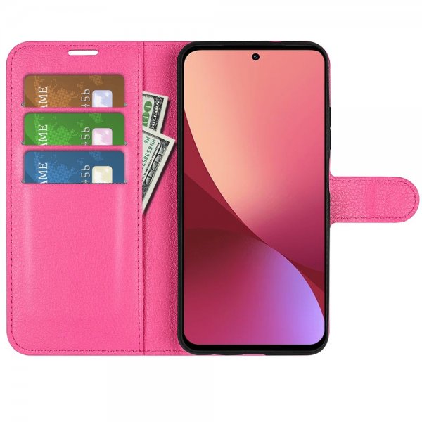 Xiaomi 12/12X Fodral Litchi Magenta