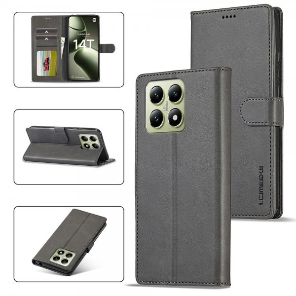 Lc.Imeeke Xiaomi 14T Fodral med Kortfack Stativfunktion Grå
