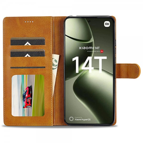Lc.Imeeke Xiaomi 14T Fodral med Kortfack Stativfunktion Ljusbrun