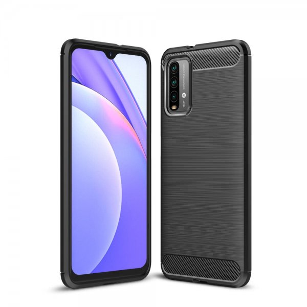 Xiaomi Poco M3 Skal Borstad Kolfibertextur Svart