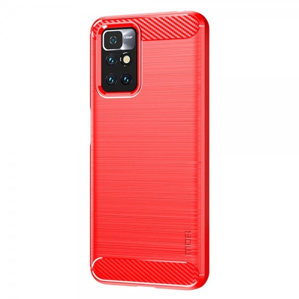 Mofi Xiaomi Redmi 10 Skal Borstad Kolfibertextur Röd