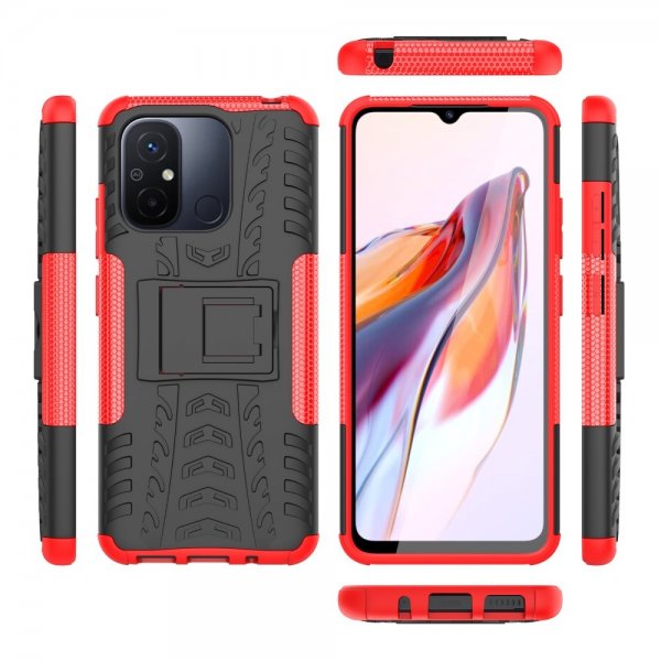 Xiaomi Redmi 12C Skal Däckmönster Stativfunktion Röd