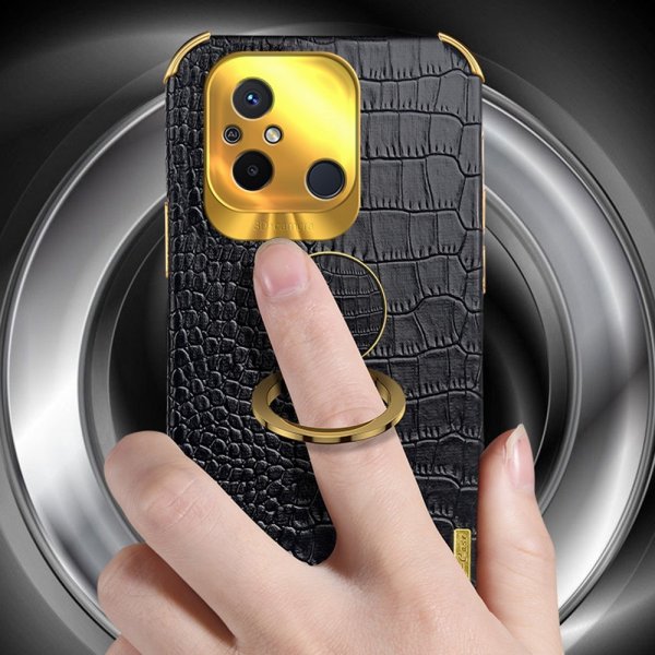 Xiaomi Redmi 12C Skal Krokodilmönster Finger Ring Röd