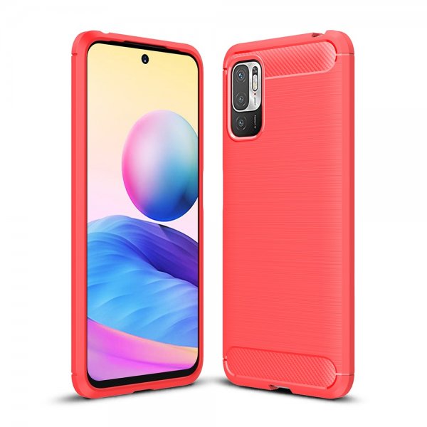 Xiaomi Redmi Note 10 5G Skal Borstad Kolfibertextur Röd