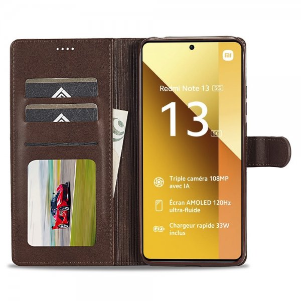 Lc.Imeeke Xiaomi Redmi Note 13 5G Fodral med Kortfack Stativfunktion Brun